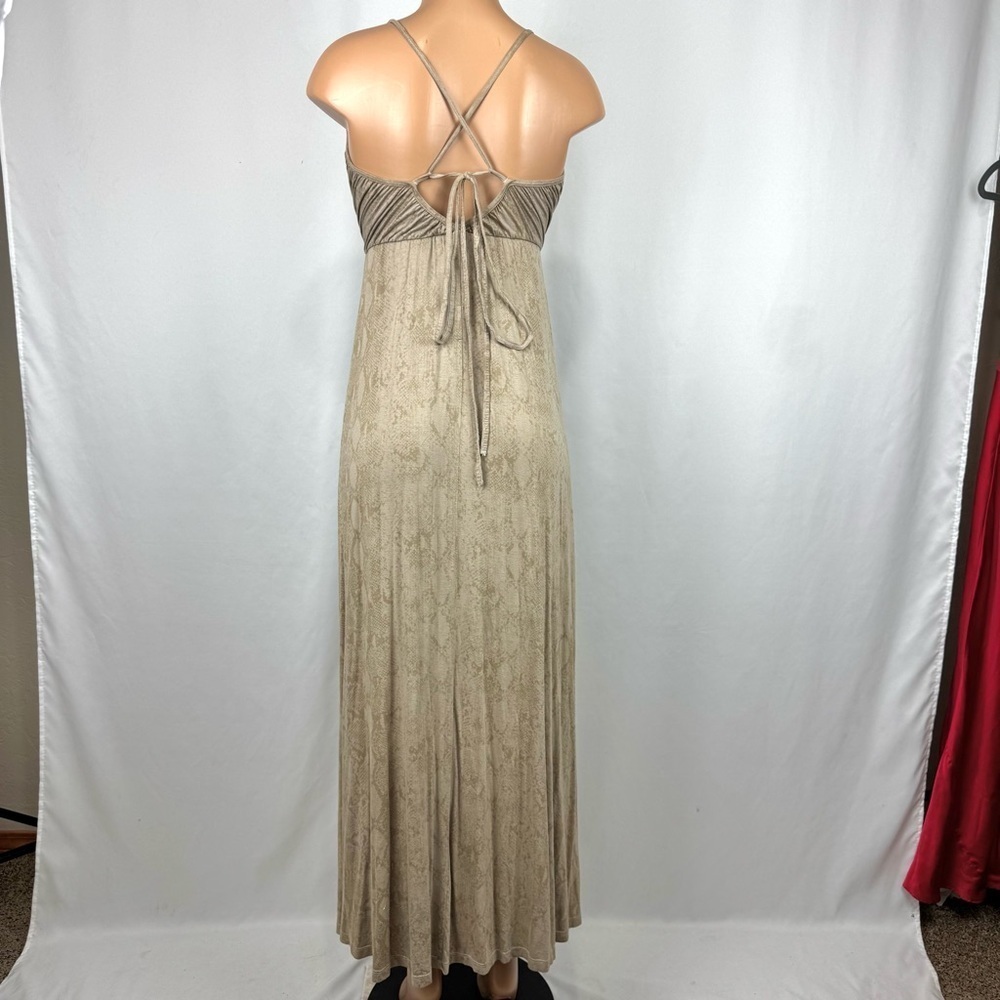 Max & Aaron Women’s Sz S Tan Snake Print Maxi Dress V Neck Soft Jersey Knit Boho - Picture 7 of 14